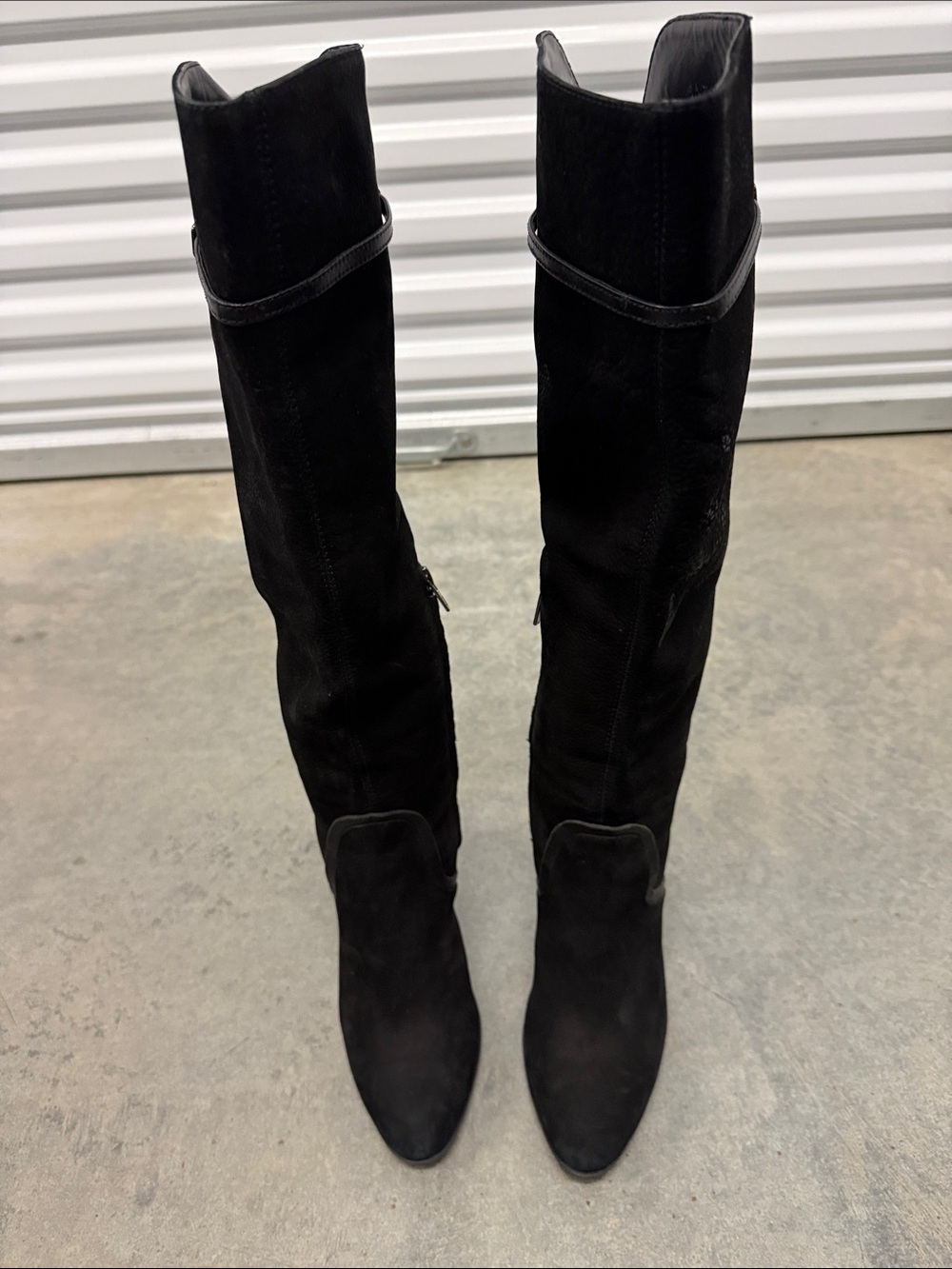 ANTONIO MELANI Black Knee-High Suede Pointed-Toe Boots
